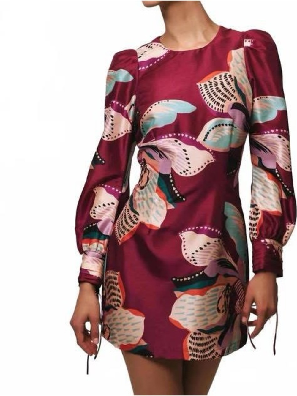 Hutch Burgundy Floral Print Satin Mini Dress